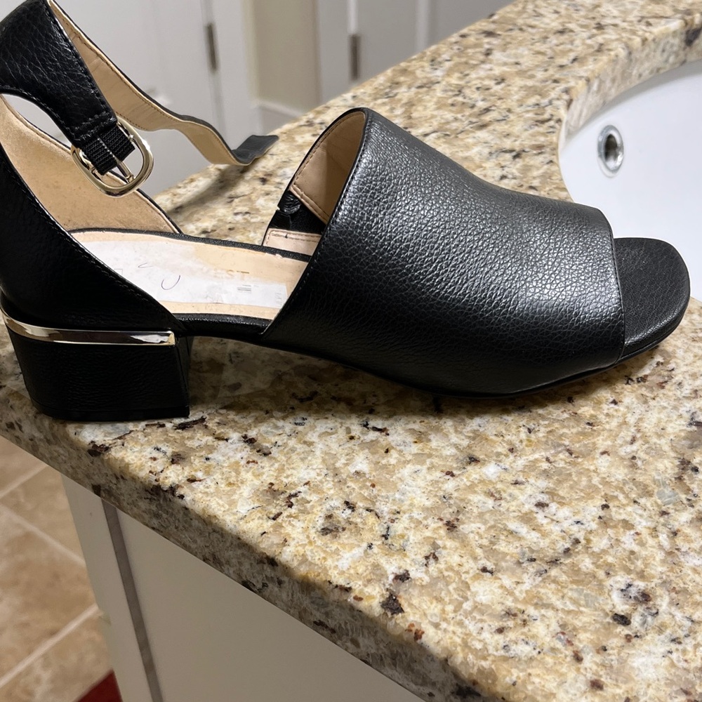 Nine West Black Leather Open-Toe Heels